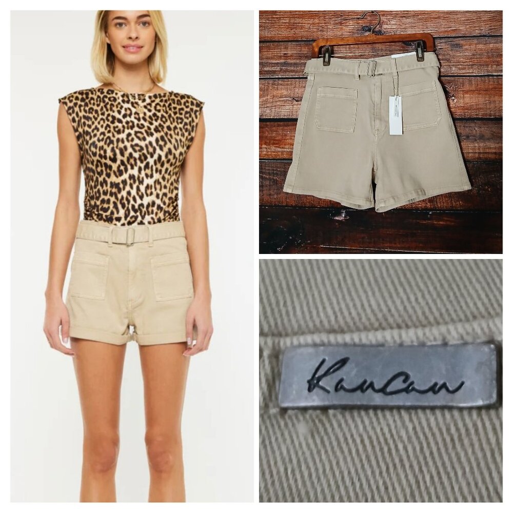 NWT Kancan Shorts 26 5 Belted Ultra High Rise Khaki Tan Denim
